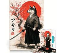 American Akita Samurai Jigsaw Puzzles1000 Pieces Cognitive Train Fun Flawless Interlocking Pieces Birthday Gift Brain Teaser Toy (38x26cm)