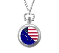 American and Alaska State Flag Vintage Pocket Watch Alloy Pendant Watches Necklace Gift for Men Women Silver-Style