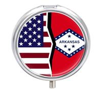 American and Arkansas State Flag Travel Pill Case Cute Pill Box Containers | Large Capacity,3 Compartments,Purse Pocket