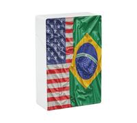 American and Brazilian Flags Cigarette Case Adult Waterproof & Crush Proof Compact Plastic Travel Cigarette Box Holds 20 Cigarettes Portable Protective Storage for Men & Women