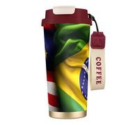 American and Brazilian Flags Double Wall Stainless Steel Vacuum Insulated Travel Mug with Splash-Proof Lid Perfect for Camping & On-The-Go