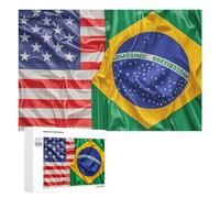 American and Brazilian Flags Jigsaw Puzzle 1000 PCS Challenging Fun Puzzles Wooden Jigsaw Puzzles for Adults Families