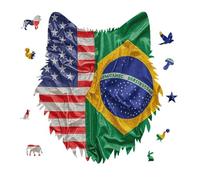 American and Brazilian Flags Jigsaw Puzzle 175PCS Wolf Head Design Puzzle Wooden Jigsaw Puzzles for Adults Families