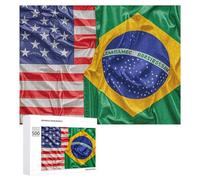 American and Brazilian Flags Jigsaw Puzzle 500 PCS Challenging Fun Puzzles Wooden Jigsaw Puzzles for Adults Families