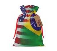 American And Brazilian Flags Print Christmas Drawstring Holiday Candy Bag Xmas Sacks Reusable Wrapping Bags Party Favor