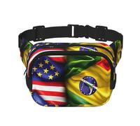 American and Brazilian Flags print Fanny Pack Purse with Adjustable Strap Square Double Layer Waist Bag Belt Unisex Everywhere