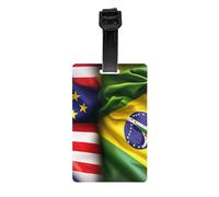 American and Brazilian Flags Print Luggage Tags for Suitcases Labels Set Travel Essentials Detachable Business Trip