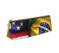 American and Brazilian Flags Print Student Pencil Case Large Capacity Triangle Pouch Zippered Pen Makeup School College