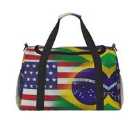 American and Brazilian Flags Printed Hand-Held Travel Bag, Personal Belongings, Sports and Fitness Bag, Long-Distance Travel