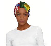 American and Brazilian Flags Printed Sleep Cap Turban Hat for Women, Elastic Pre-Tied Headscarf for Daily Outdoor Wear Use