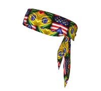 American and Brazilian Flags Sports Head Tie Beach Summer Tropical Adjustable Non-Slip Moisture Wicking for Running Ninja Head Band