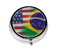 American and Brazilian Flags This Small, Round, Three-Compartment Travel Pill Box is Perfect for Storing Daily medications, Vitamins, and on-The-go.