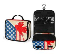 American and Canada Retro Flag Travel Toiletry Bag Full Print Wash Makeup Bag Portable Cosmetic Organizer with Hook Handbag