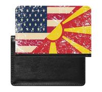 American and Macedonia Retro Flag Passport Wallet Cute Passport Case with Card Slot Travel Passport Holder Cover