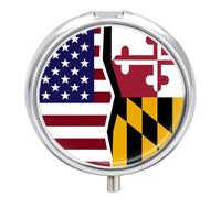 American and Maryland State Flag Travel Pill Case Cute Pill Box Containers | Large Capacity,3 Compartments,Purse Pocket