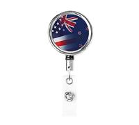 American and New Zealand Flag Heavy Duty Metal Badge Holder Reel, Retractable Badge Holder with Belt Clip for Key Name Card Holder Employee Teacher