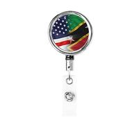 American and Saint Kitts and Nevis Flag Heavy Duty Metal Badge Holder Reel, Retractable Badge Holder with Belt Clip for Key Name Card Holder Employee Teacher