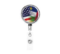 American and The Central African Republic Flag Heavy Duty Metal Badge Holder Reel, Retractable Badge Holder with Belt Clip for Key Name Card Holder Employee Teacher