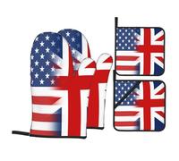 American and Union Jack Flag Oven Mitts and Pot Holders 4 Pcs Set,High Heat Resistant 500 Degree Extra Thicken Long Kitchen Cotton Oven Glove for Cooking