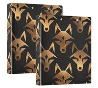American Anime Wolf Bronze Gold One and A Half Inch School Binders Three-Ringing with Interior Pockets Pack of 1/2 Office Binder Supplies 200 Sheets