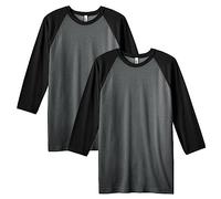 American Apparel CVC Raglan T-Shirt, Style G2003CVC, Heather Charcoal/Black (2-Pack)