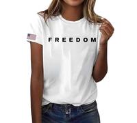 American Apparel Freedom T Shirt Women Crewneck Short Sleeve Blouses Casual Letter Print Freedom Tshirt American Patriot Shirts Tops White M