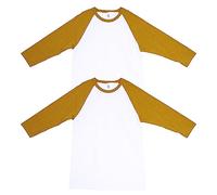 American Apparel Unisex CVC Raglan T-Shirt, Style G2003CVC, 2-Pack, White/Heather Mustard (2-Pack), Large