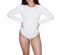 American Apparel Women's Cotton Spandex Long Sleeve Bodysuit Bodystocking, White, Medium