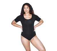 American Apparel Women's Cotton Spandex Short Sleeve Scoop Back Bodysuit Bodystocking, Black, Large