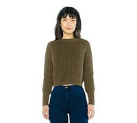 American Apparel Women's Cropped Fisherman Long Sleeve Pullover Sweater, Army, X-Small