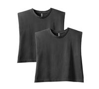 American Apparel Women's Heavyweight Cotton, Boxy, Cropped, and Garment Dyed Muscle T-Shirt, Style G307GD, 2-Pack, Faded Black (2-Pack), S