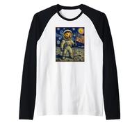 American Astronaut Golden Retriever Moon Landing Space Art Raglan Baseball Tee