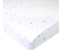 American Baby Company Fitted Mini Crib Sheet 24" x 38", Soft Breathable Neutral 100% Cotton Jersey Portable Sheet, Blue Stars and Moons, for Boys and Girls, Fits Most Pack N Play Mattresses