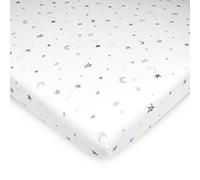 American Baby Company Fitted Mini Crib Sheet 24" x 38", Soft Breathable Neutral 100% Cotton Jersey Portable Sheet, Gray Stars and Moons, for Boys and Girls, Fits Most Pack N Play Mattresses
