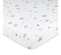 American Baby Company 100% Natural Cotton Fitted Pack and Play Sheet 39" x 27" - Soft & Breathable Pack N Play Sheet for Playpen, Playard & Mini Crib Mattress, Super Stars, for Boys & Girls