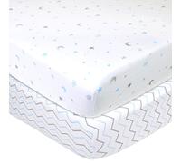 American Baby Company 2 Pack Fitted Crib Sheets 28" x 52", Soft Breathable Neutral 100% Cotton Jersey Sheet, Blue Stars/Zigzag, for Boys and Girls, Fits Crib and Toddler Bed mattresses