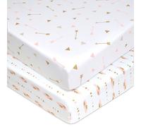 American Baby Company 2 Pack Fitted Mini Crib Sheet 24" x 38", Soft Breathable Neutral 100% Cotton Jersey Portable Sheet, Gold/Pink Feathers/Arrows, for Boys and Girls, Fit Most Pack N Play Mattresses