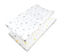 American Baby Company 2 Pack Printed 100% Cotton Knit Fitted Contoured Changing Table Pad Cover - Compatible with Mika Micky Bassinet, Golden Yellow Stars/Super Stars, for Boys and Girls