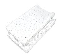 American Baby Company 2 Pack Printed 100% Natural Cotton Jersey Knit Fitted Contoured Changing Table Pad Cover, Travel Lite Mattress, Grey Stars and Zigzag, Soft Breathable, Boys and Girls