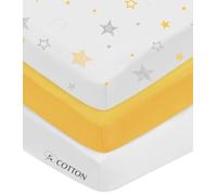 American Baby Company 3 Pack 100% Natural Cotton Fitted Mini Crib Sheets 38"x24"-Soft & Breathable Small Nesting Portable Sheets,Fits Pack N Play Mattress,Gold/Gold Stars/White,for Boy & Girl