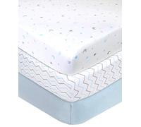 American Baby Company 3 Pack Printed 100% Natural Cotton Jersey Knit Fitted Pack N Play Playard Sheet, Blue Star/Zigzag, Soft Breathable, for Boys and Girls