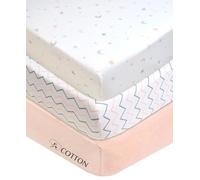American Baby Company American Baby Company 3 Piece 100% Natural Cotton Value Jersey Knit Fitted Portable/Mini-Crib Sheet, Pink Star/Zigzag, 24" x 38" x 5", Soft Breathable, for Girls