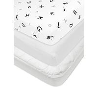 American Baby Company Mini Crib Set, 100% Cotton Fitted Mini Crib Sheet (2 Pack) and a Waterproof Fitted Quilted Mini Crib Mattress Pad Cover, Alphabet and White, for Boys and Girls