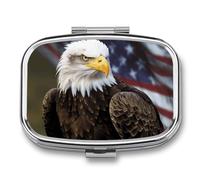 American Bald Eagle 2-Compartment Pill Box, Portable Pill Organizer for Pocket or Purse, Decorative Metal Medicine and Vitamins Organizer