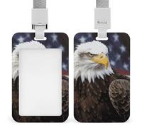 American Bald Eagle Badge Holder with Lanyard, Vertical ABS Plastic ID Card Holder Fashion Name Badge Holders Office ID Card Protector for Teacher Nurse Employee Security Staff