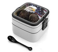 American Bald Eagle Bento Box with Spoon & Handle - 2 Compartment Leak-Proof Stackable Lunch Box for Adults, BPA-Free Reusable Food Containers for Work, Travel, Picnic