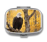American Bald Eagle Pill Box 2 Compartment Square Metal Pill Organizer Portable Mini Travel Medicine Case with Mirror Cute Medicine Container Holder for Pocket Purse