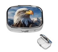 American Bald Eagle Pill Box 2 Compartments Square Pill Box Purse Pocket Pill Box Portable Travel Metal Pill Box for Medicine Vitamins Fish Oil