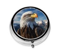 American Bald Eagle Pill Box Metal Round Small Pill Case Cute 3 Compartment Pill Organizer Portable Travel Pillbox Mini Pill Container Holder for Daily Medicine Supplement Vitamin