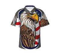 American Bald Eagle Print Hawaiian Shirt for Men, Short Sleeve Button Down, Summer Beach Shirts,Casual Cuban Top Black
